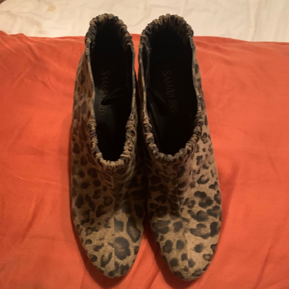 Leopard print high heel booties